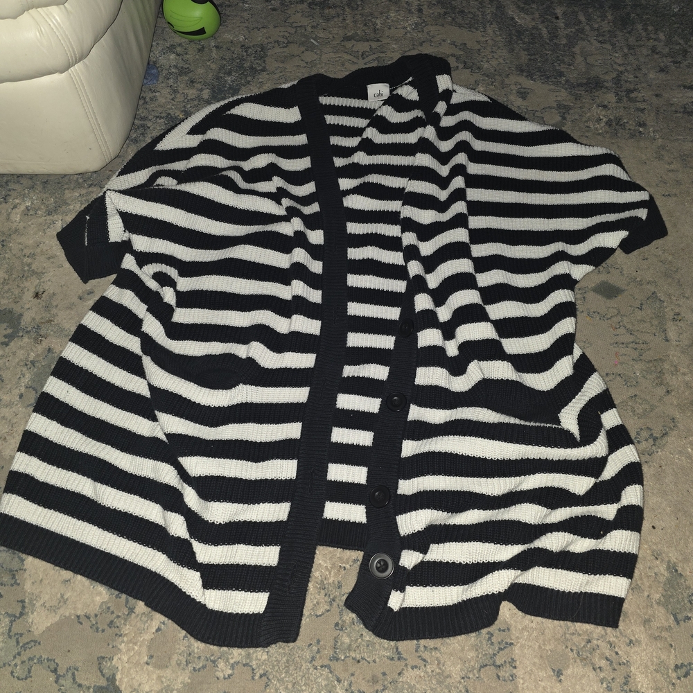 CAbi Black and White Striped Cardigan
